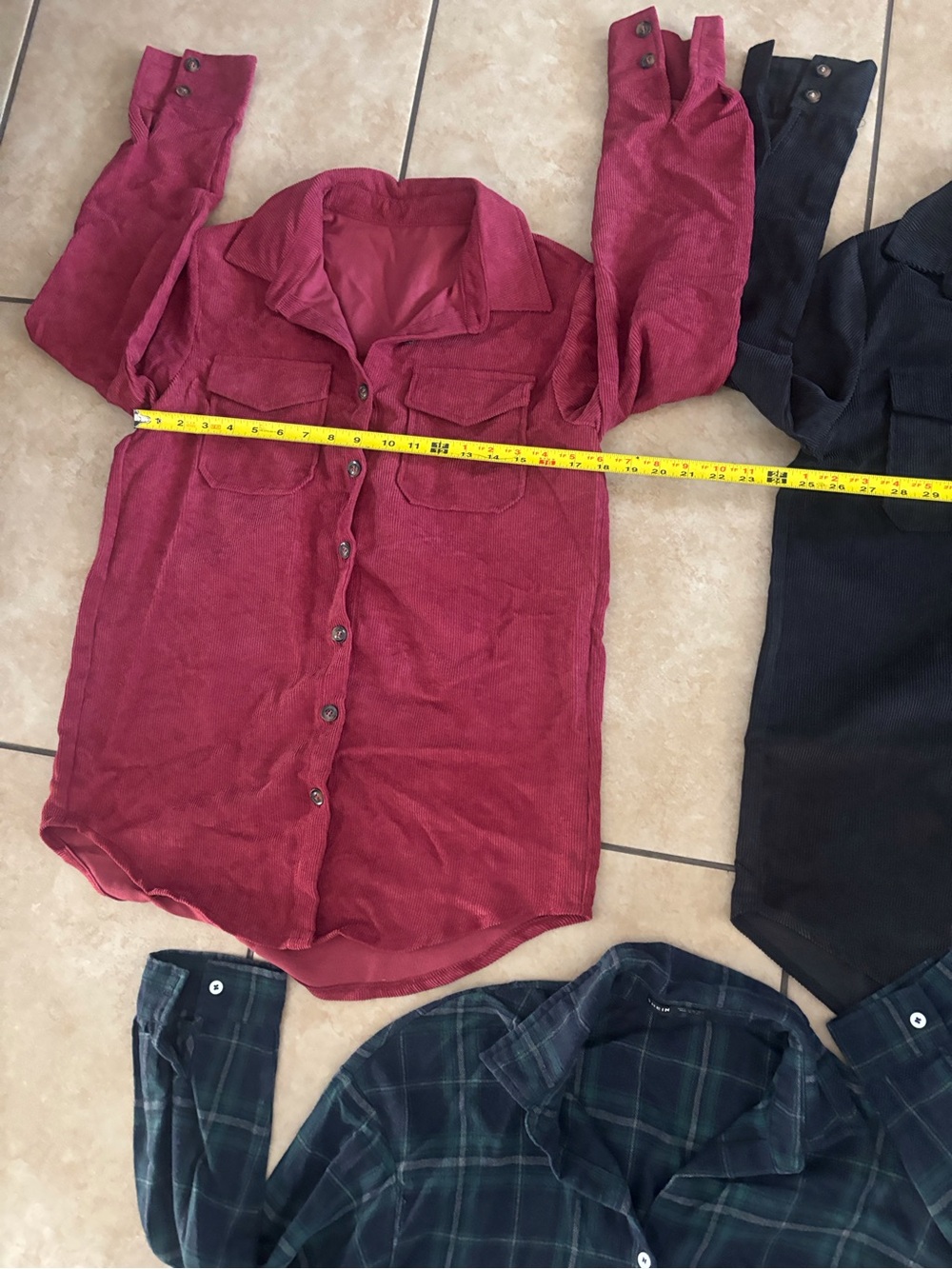SHEIN 3 Button - Down Long Sleeve Shirts Burgundy-Black And Greem